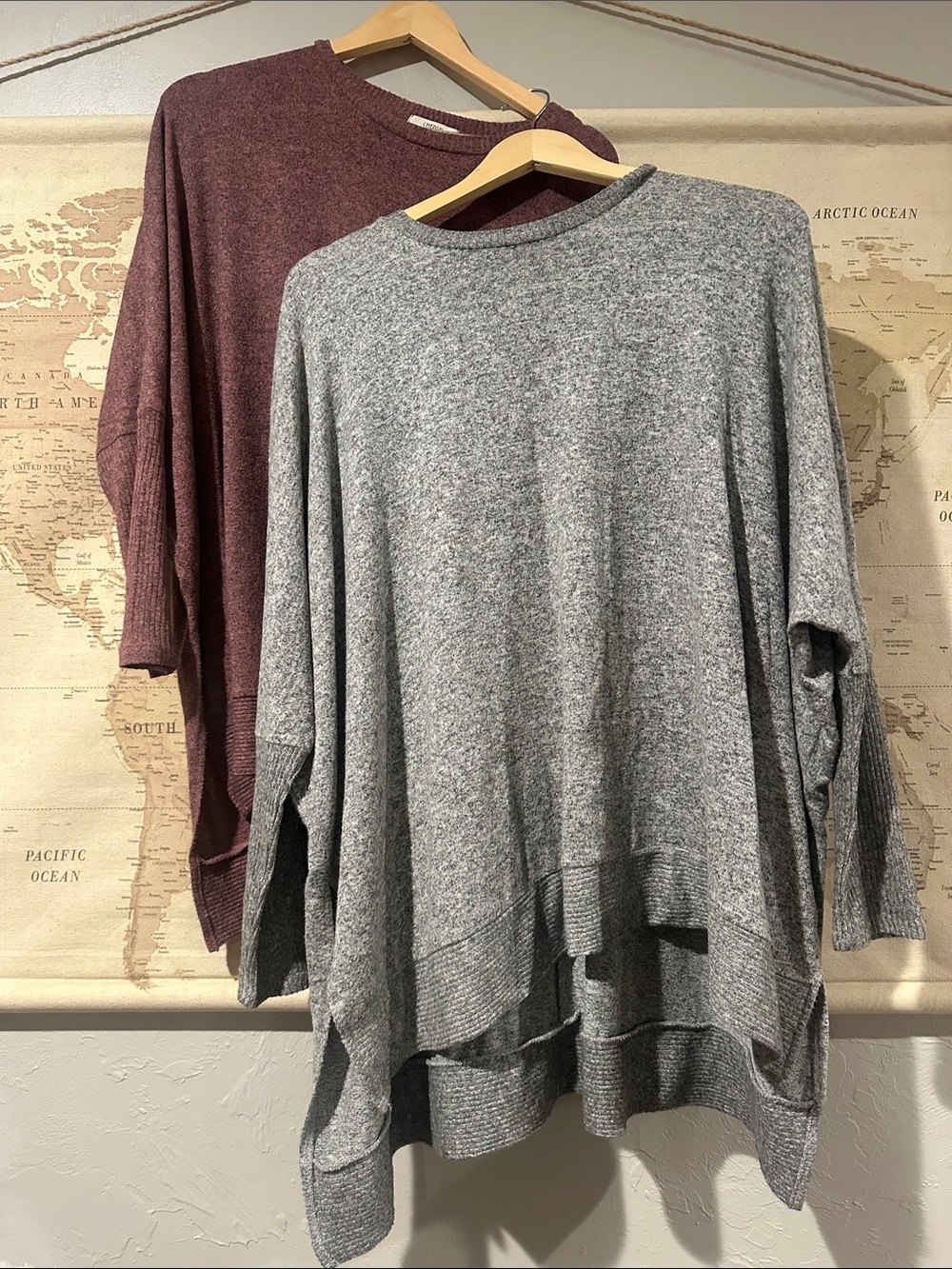 Cherish Crewneck Oversized Sweaters in Gray and Mauve